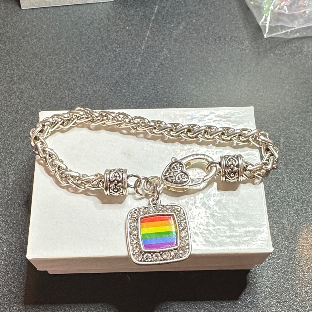 Silver Bracelet with Rainbow Charm